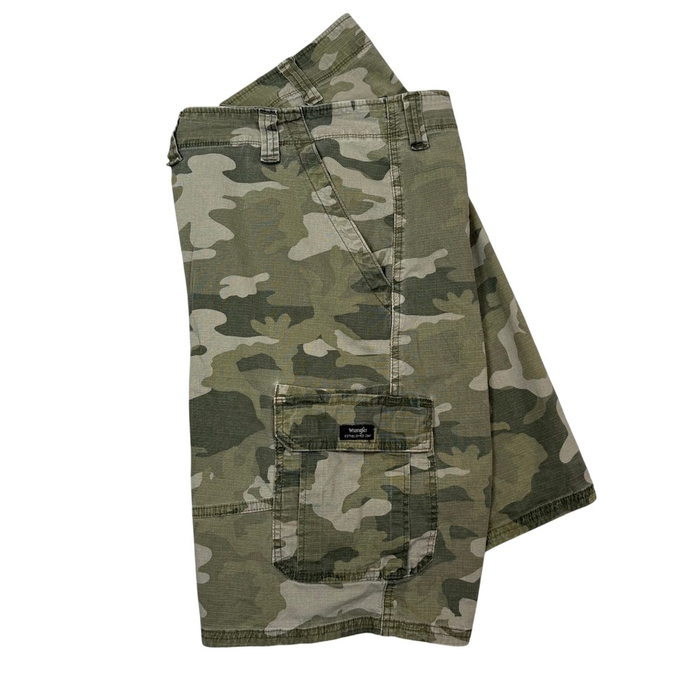 Wrangler Cargo Shorts Mens 46 Green Camouflage Relaxed Fit Lightweight